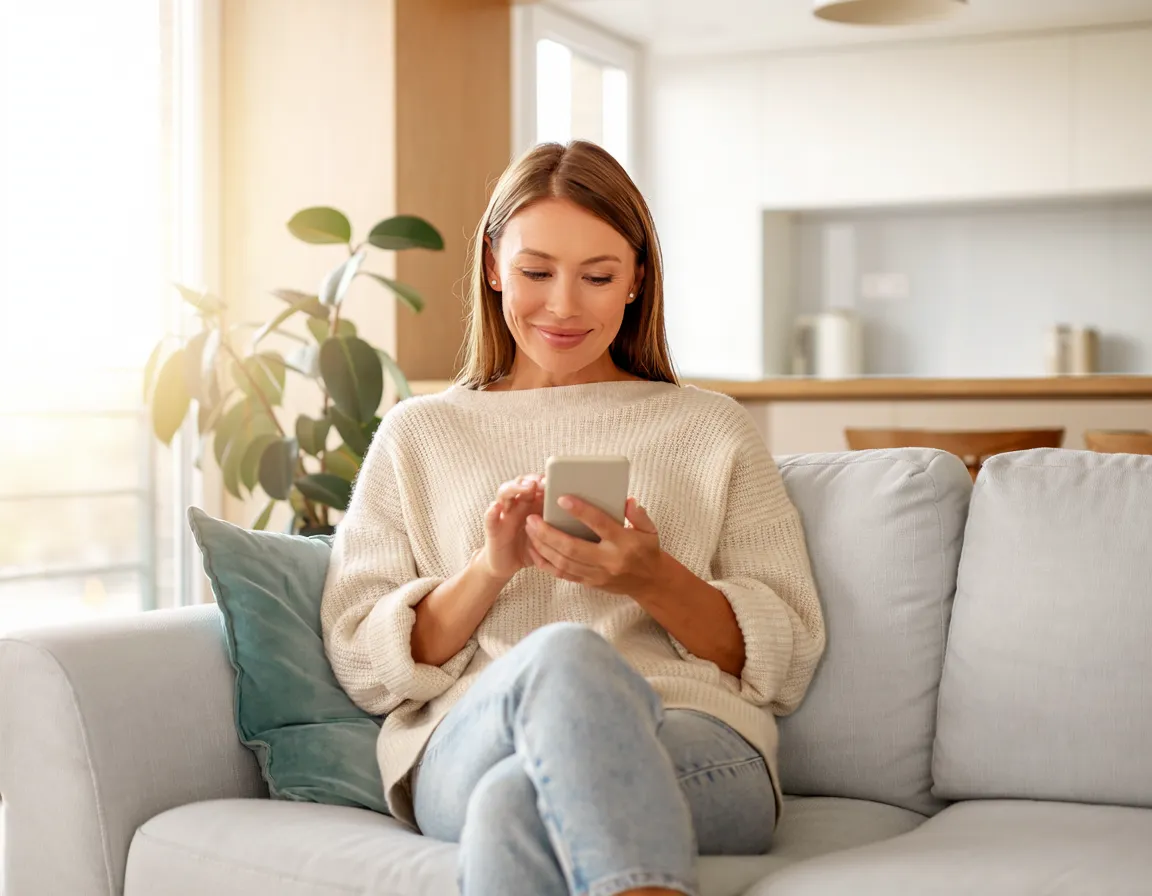 A person calmly managing money on a phone
